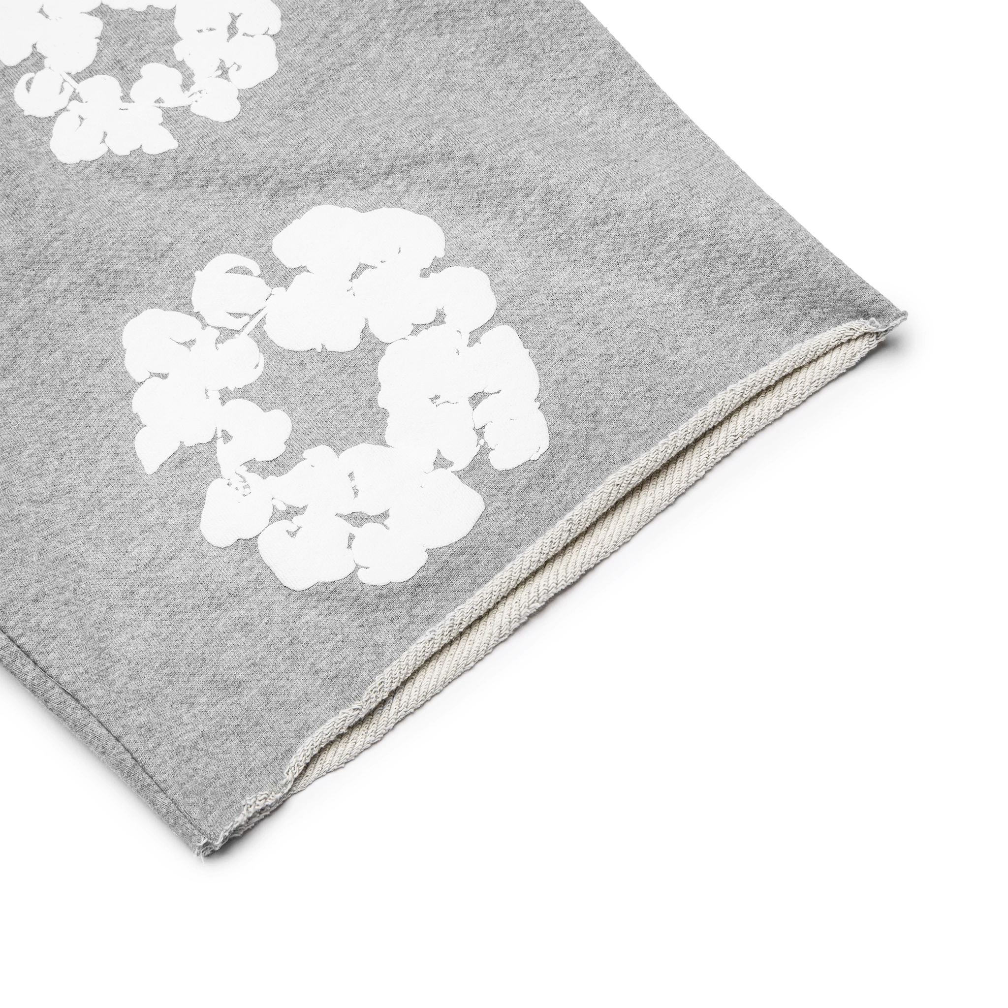 Leg view of Denim Tears The Cotton Wreath Grey Shorts